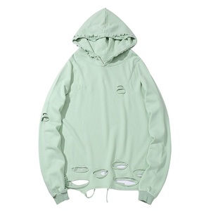 Sweat à capuche 100% coton polaire lourd lavé à l'acide déchiré ourlet brut à capuche vintage à capuche épaisse - Product Image 4