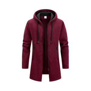 เสื้อโค้ทเทรนช์ผ้าขนสัตว์สำหรับผู้ชาย มีฮู้ด ทรงยาว แบบซิป แจ็คเก็ตคาร์ดิแกน สั่งทำโลโก้ได้ ขายส่ง เนื้อผ้าหนา ถักลายเมลานจ์ สไตล์สตรีทแวร์ เสื้อคลุม - Product Image 2