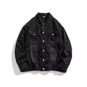 Unisex Vintage Zipper Closure <b>Denim</b> <b>Jacket</b> High Quality Crocheted Button Winter Season Plus Size <b>Men's</b> Casual Fashion OEM Washed - Product Image 3