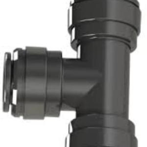 Conector en T macho giratorio de acetal negro de calidad premium, que es un tipo de accesorio de plomería o neumático de conexión rápida. - Product Image 1