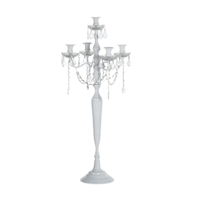 Candelabros de cristal blanco, superventas, Metal blanco recubierto de polvo, centro de mesa hecho a mano decorativo, candelabro fundido a mano - Product Image 1