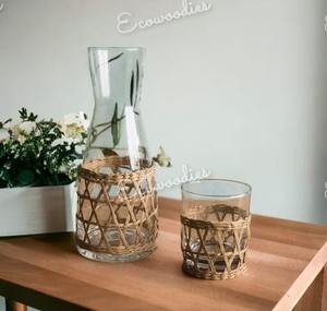 Soporte de vidrio de mimbre marrón Natural ecológico, soporte de tazas de ratán Natural, soporte de taza de algas marinas hecho a mano para suministros de artesanía casera - Product Image 5