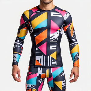 OEM Printed Workout Rash Guard <b>Men</b> Gym Fitness Wear Compression Tee Top <b>Men's</b> 100% Polyester <b>Swimming</b> Rash Guard <b>Mens</b> - Product Image 1