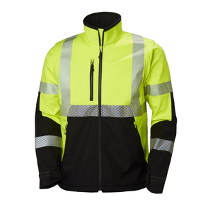 เสื้อแจ็กเก็ตบอมเบอร์ Hi VIS เสื้อแจ็กเก็ตมีฮู้ดสะท้อนแสงเพื่อความปลอดภัยชุดทำงานมองเห็นได้ชัดเจน