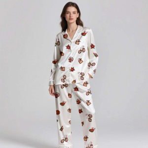 Conjunto de Pijama de Lujo para Mujer, para Navidad, Verano, Primavera, Cálido, Transpirable, Material Suave, Impresión Personalizada Bajo Demanda - Product Image 1