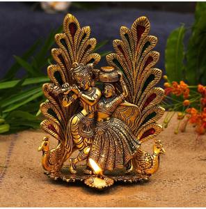 Nouveau Bonne Chance Décoratif Or Antique Radha Krishna ji Terrarium centre table show piece articles multi-usages ornement en métal - Product Image 2