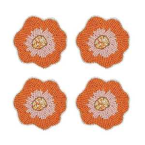 Top élégant fait à la main Durable perlé broderie multicolore quatre ensemble sous-verre élégant maison Table tasse à thé et autre utilisation - Product Image 5