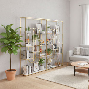 ชั้นวางของตกแต่งแบบตั้งพื้น KINO ขนาด 200x30x180 ซม. โครงเหล็กพร้อมท็อปไม้ (KTB68105) สำหรับห้องนั่งเล่น - Product Image 2