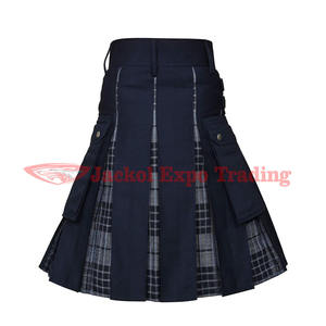 กระโปรงอเนกประสงค์แบบไฮบริดทำด้วยมือทันสมัยสำหรับผู้ชายแผ่นผ้าตาหมากรุกสก๊อตและนาฬิกาสีเทาผ้าฝ้ายสีดำปรับแต่งขนาดได้ - Product Image 4