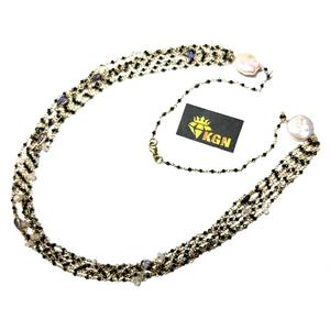 Collier en pierres précieuses multi-perles en iolite spinelle pierre de lune naturelle plaqué or 20 carats tendance pour mariage et soirée - Product Image 3