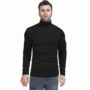Sweat-shirt de couleur noire pour homme à manches longues et col roulé pour homme - Product Image 2