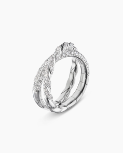 Bague en diamant blanc plaqué argent sterling 925 pour femme Câble Flex Design à deux rangées Bijoux de mode en acier inoxydable sculptés élégants - Product Image 3