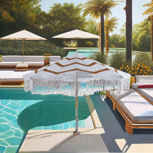 Sombrilla de Macramé Tejida a Mano con Poste de Madera de Teca Sólida, Diseño Tropical Ecológico, Sombrilla para Exteriores para Parque y Patio - Product Image 1