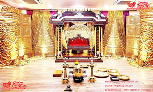 Chaises en bois de teck balançoire dorée sud-asiatique pour mariages pour les fonctions musulmanes Heena Gujarati Garba décor de scène décorations de mariage - Product Image 3