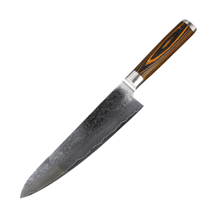 Venta al por mayor personalizado de alta calidad OEM ODM servicio profesional Pakka mango de madera japonés Damasco cocina Chef cuchillo hoja fija - Product Image 1
