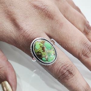 Bague Femme Naturel Vert Cuivre Turquoise Pierre Précieuse Décembre Pierre De Naissance Simple Bande Bijoux Faits À La Main 925 Bague En Argent Sterling - Product Image 4