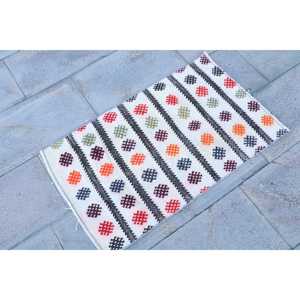 พรมวินเทจขนาดเล็ก 1.8x3 ฟุต พรมขนสัตว์ลายจุดสีขาวสไตล์ตุรกี - Product Image 3