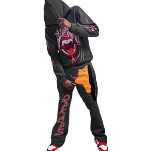 Sudadera con capucha y chándal de lana con estampado de soplo Unisex personalizado 2024 con pantalones de chándal acampanados apilados para invierno - Product Image 4