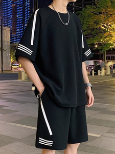 Conjunto de Camiseta de Manga Corta y Traje a Medida Hecho a Mano para Hombre, Colección Casual de Verano de 2 Piezas, Doble Hebilla, Seda Americana O - Product Image 3