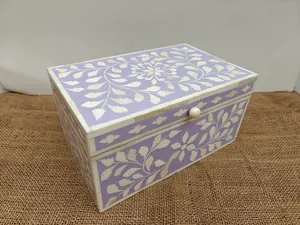 Boîte à bijoux traditionnelle en incrustation d'os Stockage artistique pour articles précieux Boîte à bijoux en incrustation d'os floral vintage au coût le plus bas - Product Image 6