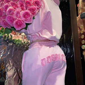 Conjunto Deportivo Casual de Terciopelo Rosa Personalizado, 100% Algodón, Sudadera con Capucha y Cremallera para Mujer, Pantalones Deportivos, Logotipo en Relieve, Moda Y2K, al por Mayor - Product Image 2