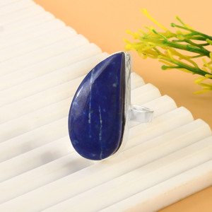 Bague de réglage de lunette en argent sterling pour femme Cabochon en lapis-lazuli naturel Rhodium Personnalisable Fête de mariage classique - Product Image 3