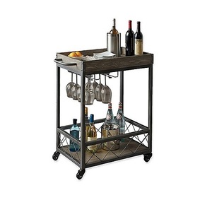 Chariot de service aux articles d'hôtel au design attrayant avec 4 roues, cadre en bois et en fer, chariot de service alimentaire par Home Arts - Product Image 4