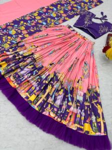 Diseñador Kalamkari Lehenga Choli con hermoso bordado y lentejuelas trabajo perfecto para bodas ocasión disponible al mejor precio - Product Image 6