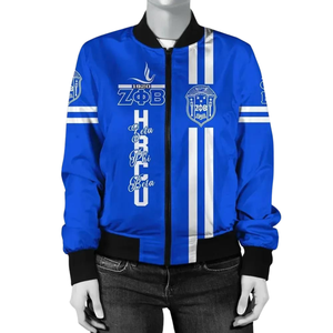 Chaqueta de Satén Azul y Blanca Zeta Phi Beta 1920 para Mujer, Bordado con el Escudo de la Hermandad ZPB, Ropa Griega, Estilo Universitario Premium - Product Image 1