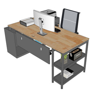 Contemporary Executive Desk with Rubber Wood Cabinet and Iron Legs TK102 <b>Office</b> <b>Computer</b> Table for Bedroom Use - Product Image 3