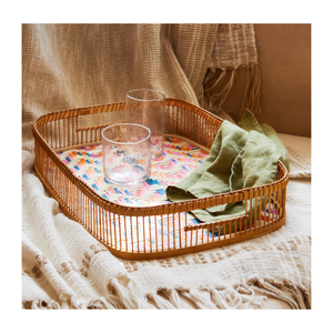 Bandeja de Bambú al por Mayor, Bandeja de Comida de Bambú Tejida a Mano Natural, Bandeja de Servicio de Ratán de Bambú Ecológica para Decoración de Mesa - Product Image 1