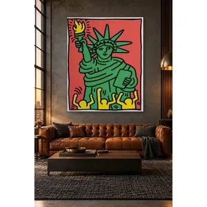 Fida Keith Haring Statue de la Liberté verte sur fond rouge Impression sur toile - Product Image 2