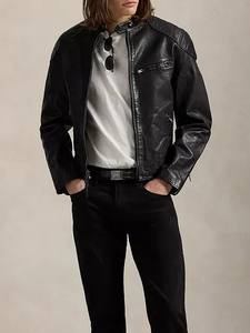 Mens Black Real Leather Cafe Racer <b>Jacket</b> Stand Collar Quilted <b>Slim</b> <b>Fit</b> Breathable Eco-Friendly Motorcycle Riding Coat - Product Image 5