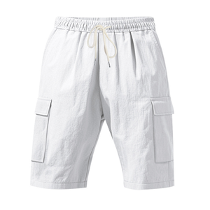 Shorts cargo blancs en coton pour hommes, taille élastique, style décontracté Bermuda avec poches, tissu tissé respirant, taille mi-haute, vente en gros - Product Image 1