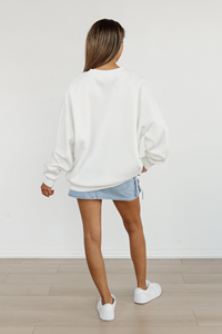 Women's High Quality Oversized Plain Pullover Crew Neck <b>Sweatshirt</b> Custom Boxy Blank <b>White</b> Solid Color Embroidered for Winter - Product Image 3