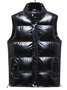 Hommes élégant solide sans manches doudoune poches décontracté extérieur hiver chaud épais brillant veste hommes bouffant gilet veste - Product Image 2