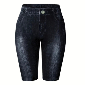 High Waist Women's Black Denim Shorts Slim Fit Casual <b>Leggings</b> Breathable Streetwear Stretch Pants Comfortable Washed Patchwork - Product Image 4