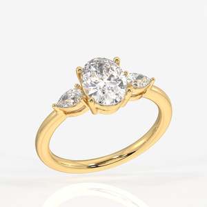 แหวนเพชรเลี้ยงในห้องปฏิบัติการ ทอง 14k ประดับเพชรทรงรีและทรงหยดน้ำสามเม็ด สำหรับแหวนหมั้น - Product Image 2