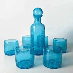 LELLA Juego de 6 Vasos de Vidrio Craquelado Turquesa y una Jarra Lella - Product Image 1