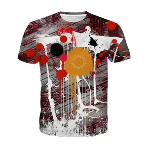 Wholesale Custom Sublimation Printed Animated Design Polyester Material Short Sleeves Crew Neck Men T -Shirt