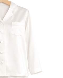 Manufacturer Custom Women White Satin Silk <b>Pajama</b> Set Button Down Long Sleeve Sleepwear Luxury Soft Smooth Nightwear Loungewear - Product Image 5