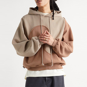 2025 nuevos hombres con LOGOTIPO personalizado de peso pesado Fleece Wave Paneled Relax Fit Oversize Brown Pullover Sudadera Jersey Basics Hoodie - Product Image 1