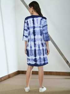 Venta al por mayor de verano de algodón hecho a mano Tie Dye vestido para las mujeres Casual 3/4 manga Tie Dye Midi vestido - Product Image 3