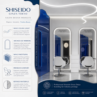 Mobili Futuristici per Salone di Bellezza con Specchio LED ad Arco in Acrilico Blu e Sedia Tulipano Bianca per Concept Beauty Salon