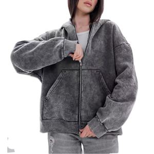 Sweat à capuche zippé délavé à l'acide pour femme, en molleton de coton 450 GSM, coupe oversize, style streetwear, personnalisable, fabrication OEM, marque privée, fabricant d'usine - Product Image 3