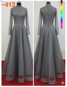 Vestido de Noche Rojo de Lujo con Líneas de Cristal Bordadas a Mano - Product Image 3