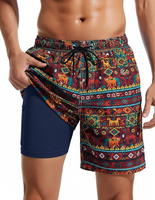 Pantalones cortos de tabla con estampado floral para hombre 2 en 1 de secado rápido, venta al por mayor, bañador de tela tejida con forro de compresión de cintura media, estilo callejero