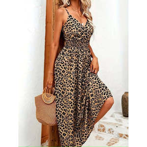 Robe longue Supreme à imprimé léopard pour femmes, col enveloppant à bretelles, taille élastique, 32395 - Product Image 1