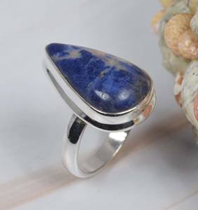 Elegante Anillo Unisex de Plata de Ley 925 con Piedra Preciosa de Sodalita Azul Natural, Joyería Hecha a Mano con Engaste de Bisel en Forma de Pera para Fiesta - Product Image 3