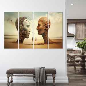 Toile d'art moderne avec têtes surréalistes - Grande impression murale, 4P : Prête à accrocher - Product Image 1